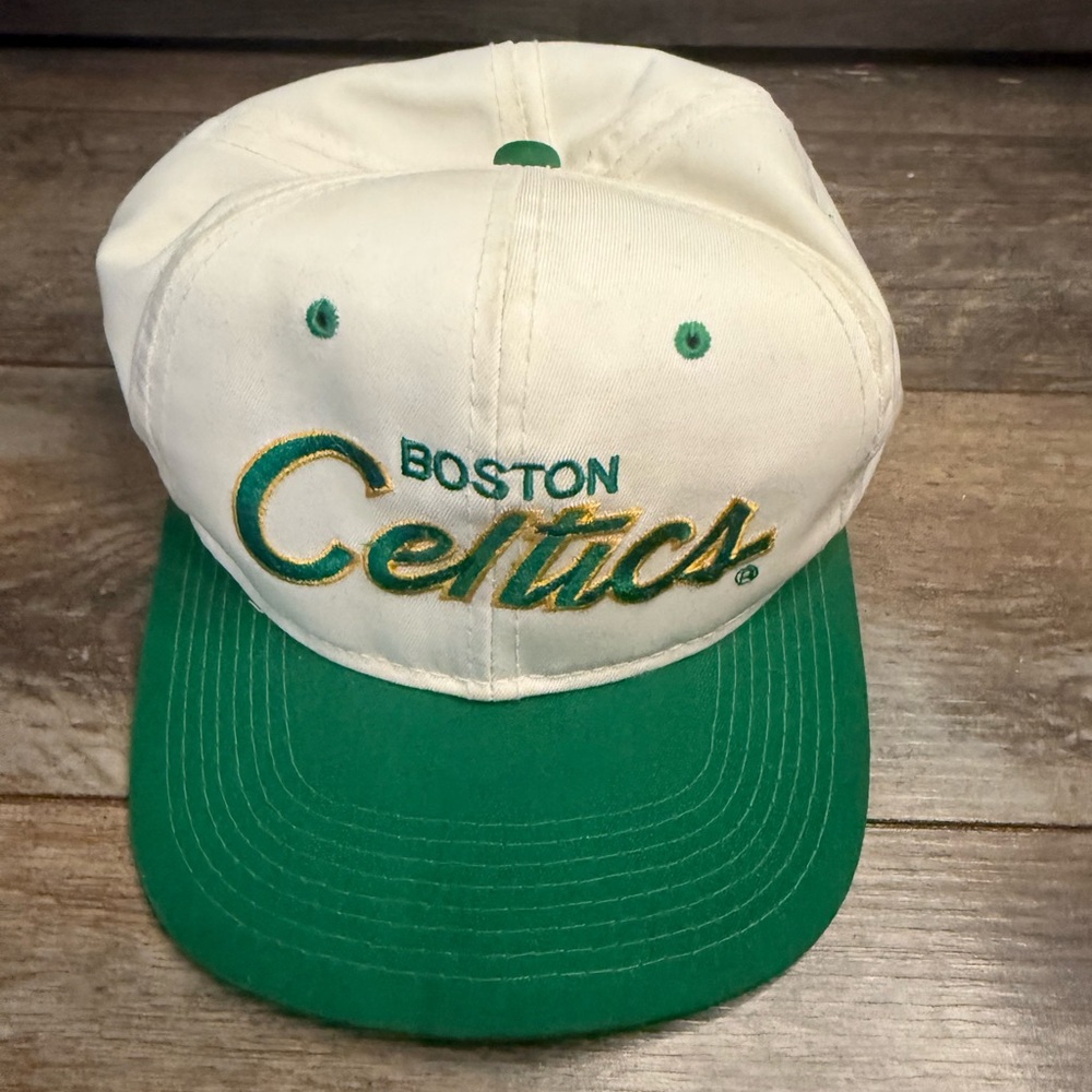 Vintage 90s Boston Celtics Script Sports Specialties Twill NBA Snapback Hat READ